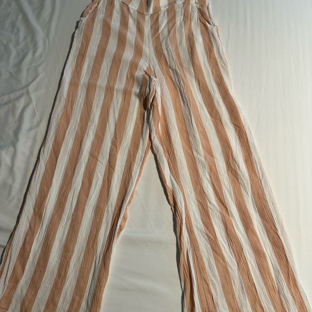 Striped Tan and White Wide-Leg Pants